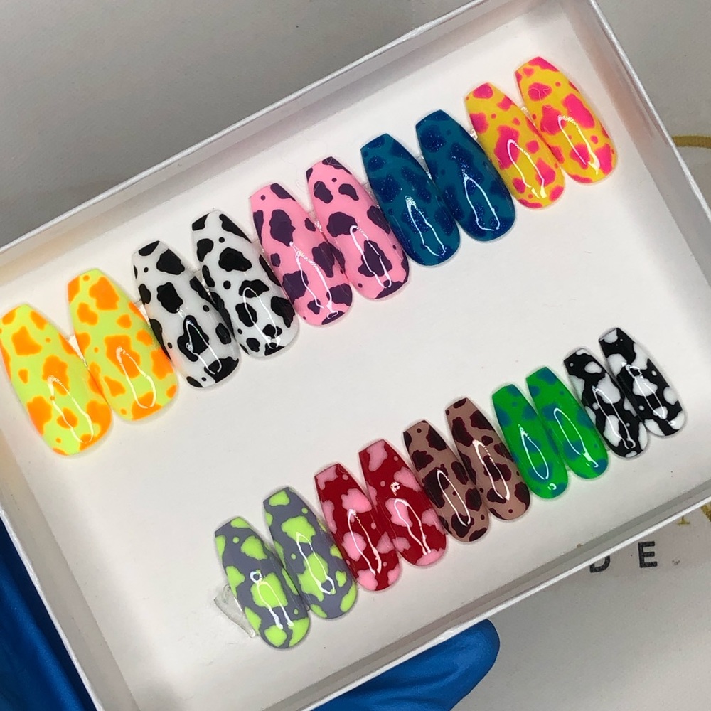 Colorful Cow Print Press On Nails